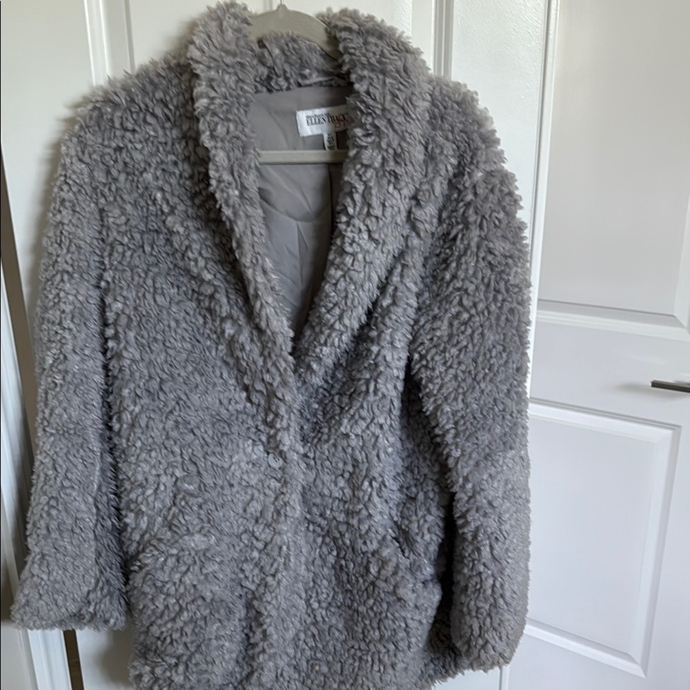 Ellen Tracy sz L Gray Faux Fur Jacket
